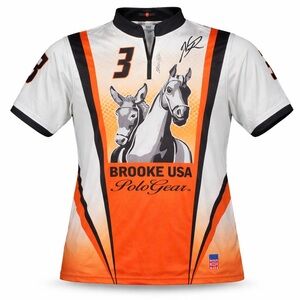 Brooke USA Polo Gear Racing Style Jersey Shirt XL Orange Black Horse